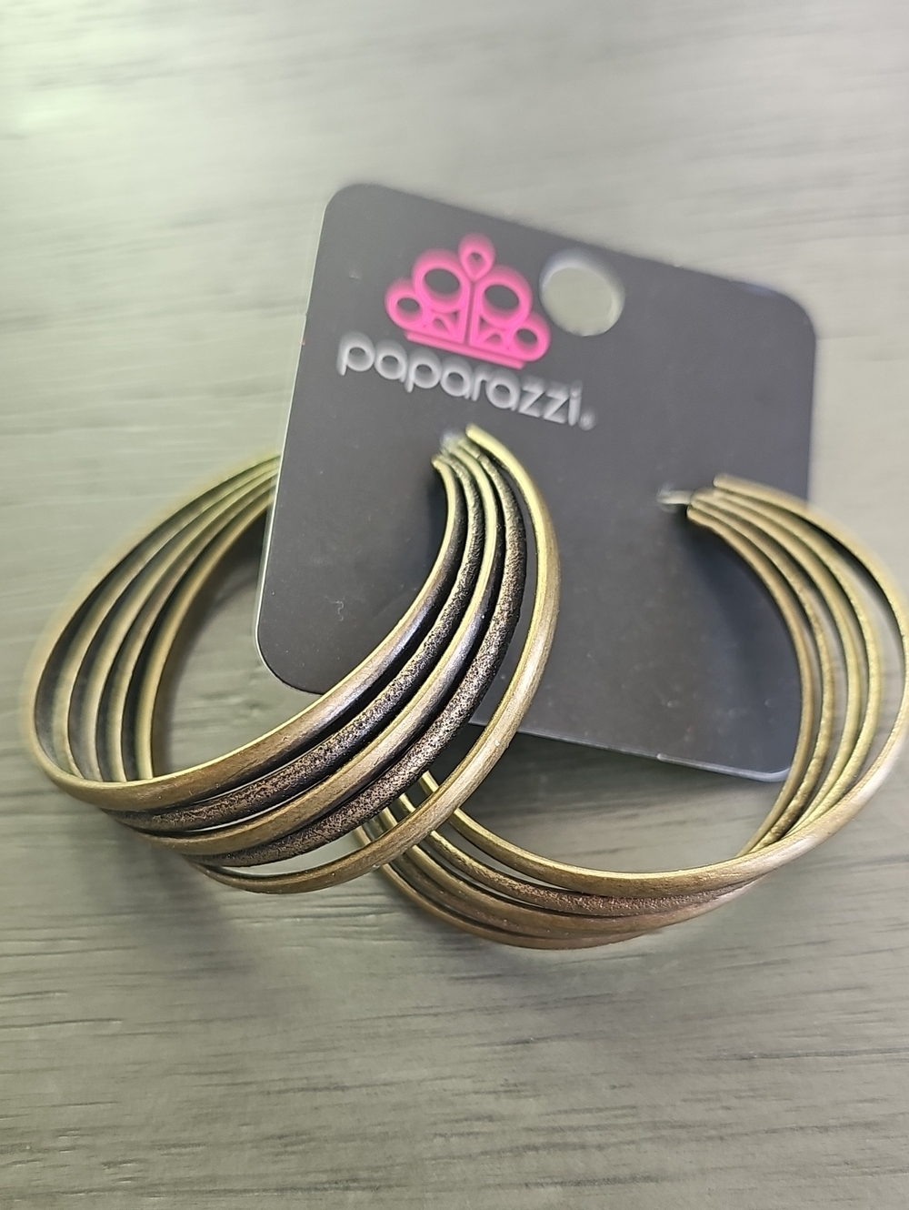 paparazzi Antique Brass Layered Hoop Earrings - Brass Brown